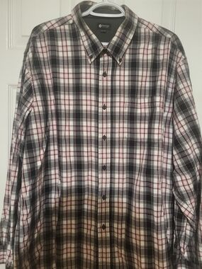 Haggar Black, White & Burgundy Plaid Button-Down Shirt